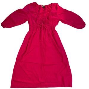 Universal Thread Linen Blend Pink Midi Dress Sz Small Boho Peasant Smocked Waist